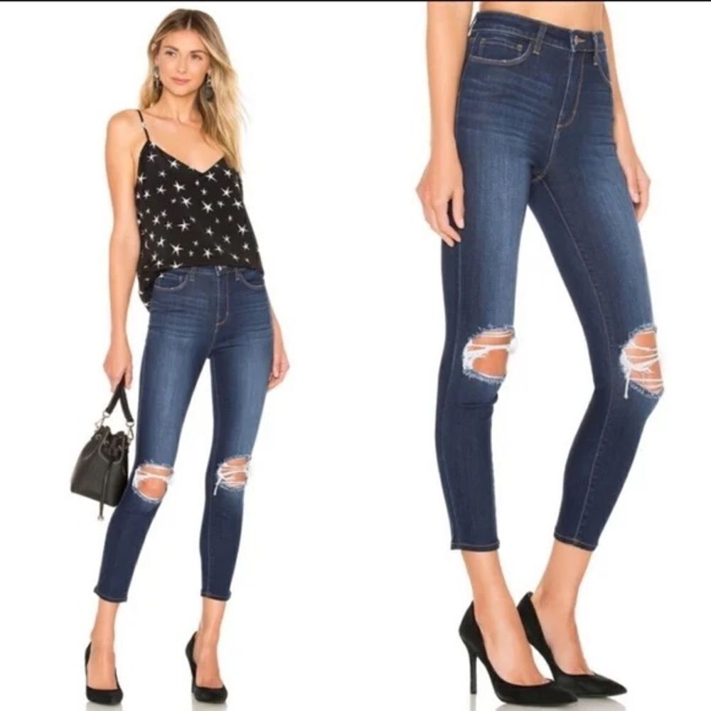 L' Agence Margot High Rise Skinny Ankle Jeans Baltic Distruct Size 24